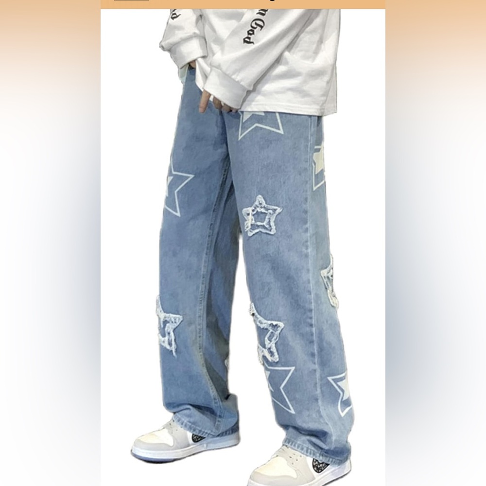Stylish Blue Star-Patterned Men's Jeans